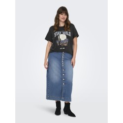 ONLY CARMAKOMA Irina Button Down Maxi Skirt - Medium Blue Denim