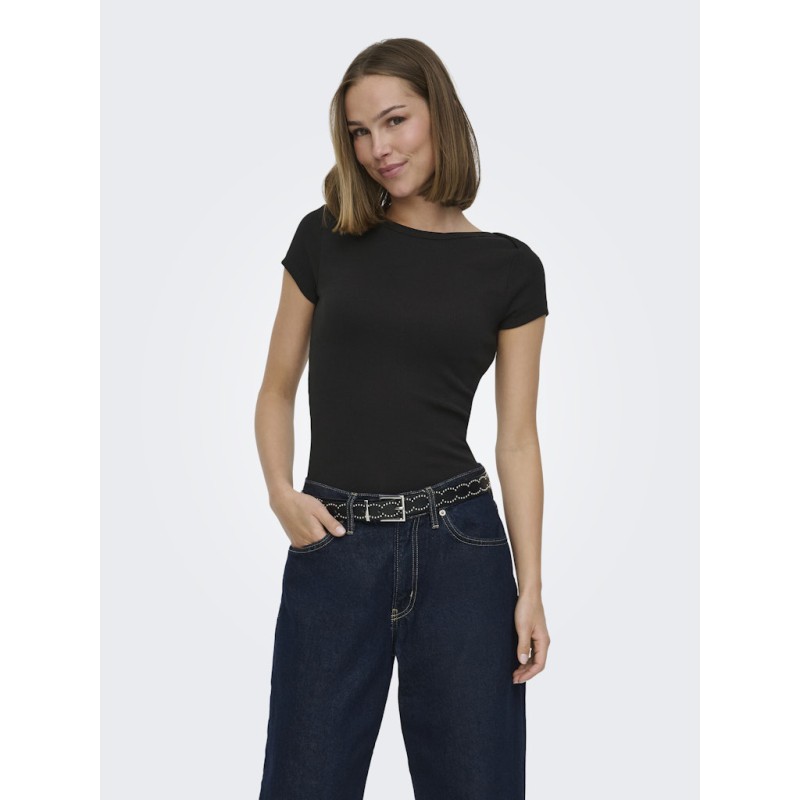 ONLY Fenja S/S Boatneck Top - Sort