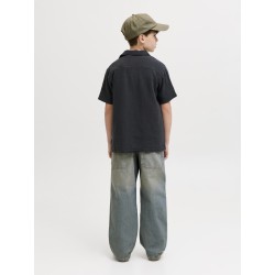 JACK & JONES Junior Nantucket Double Cloth S/S Skjorte - Sort