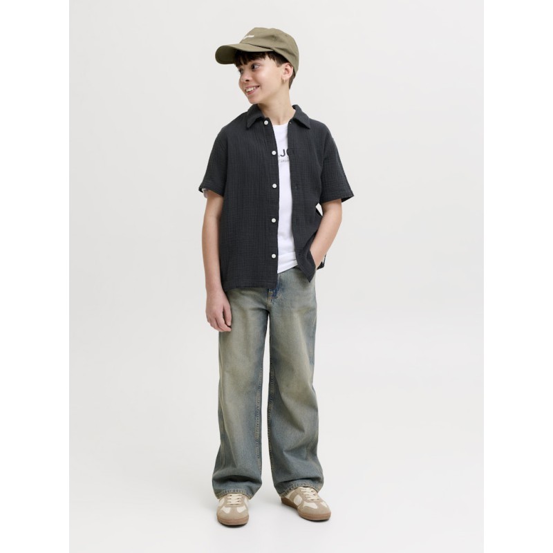 JACK & JONES Junior Nantucket Double Cloth S/S Skjorte - Sort
