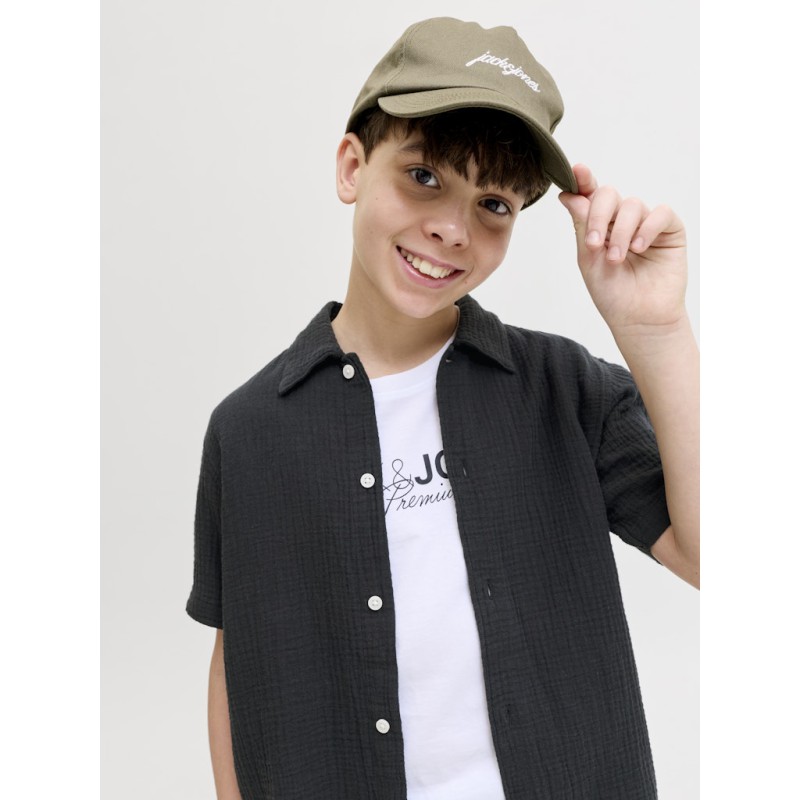 JACK & JONES Junior Nantucket Double Cloth S/S Skjorte - Sort