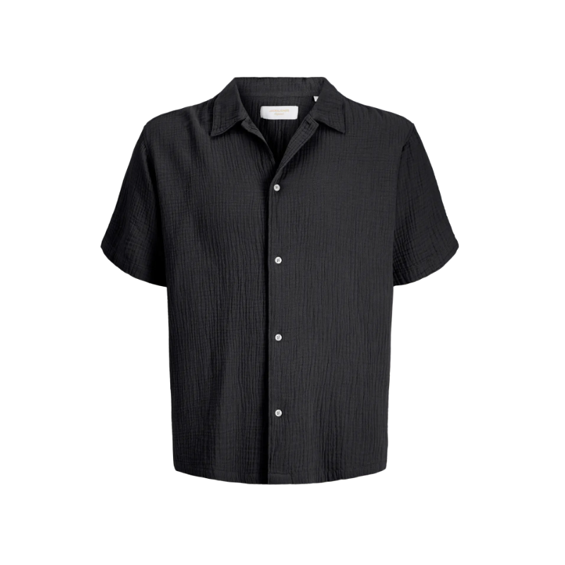 JACK & JONES Junior Nantucket Double Cloth S/S Skjorte - Sort