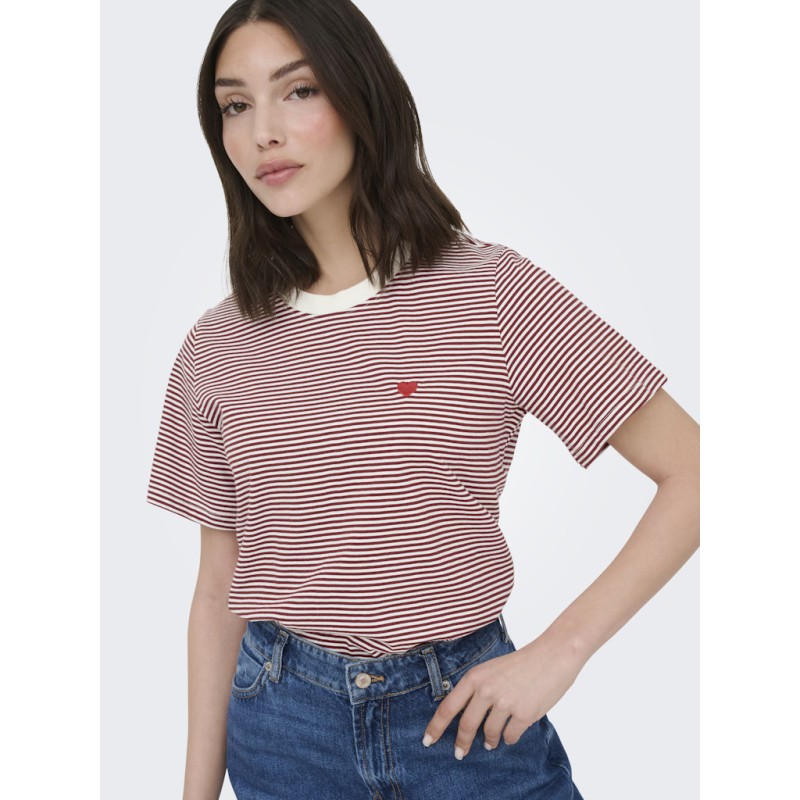 JDY Pisa S/S Print Top - Cloud Dancer / Rhubarb