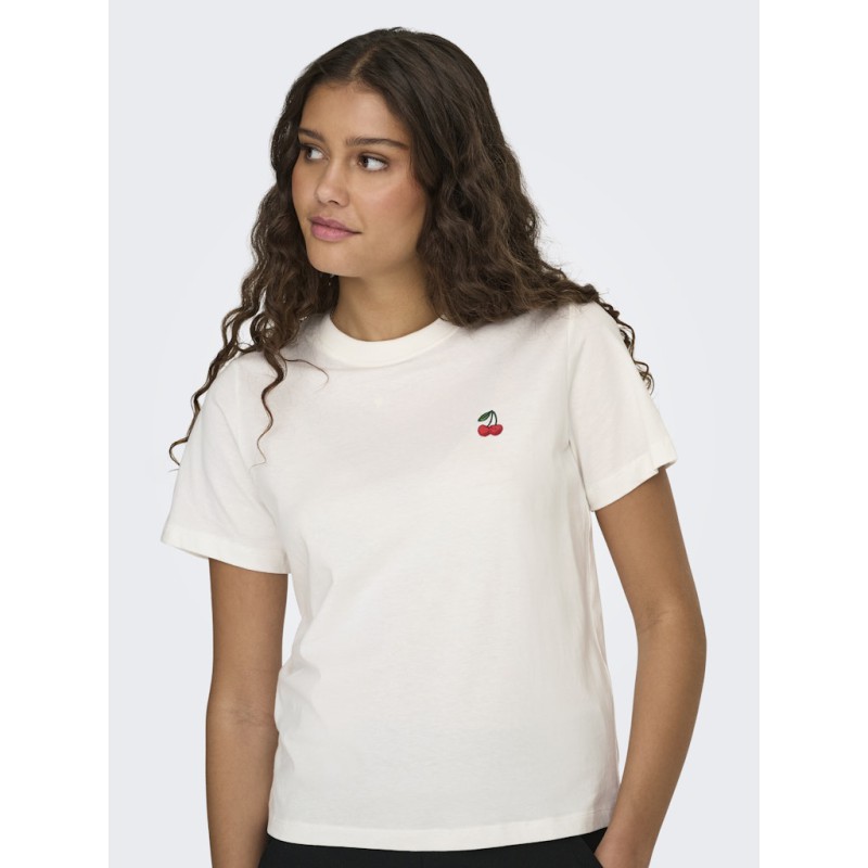 JDY Pisa S/S Print Top - Cloud Dancer / Cherry