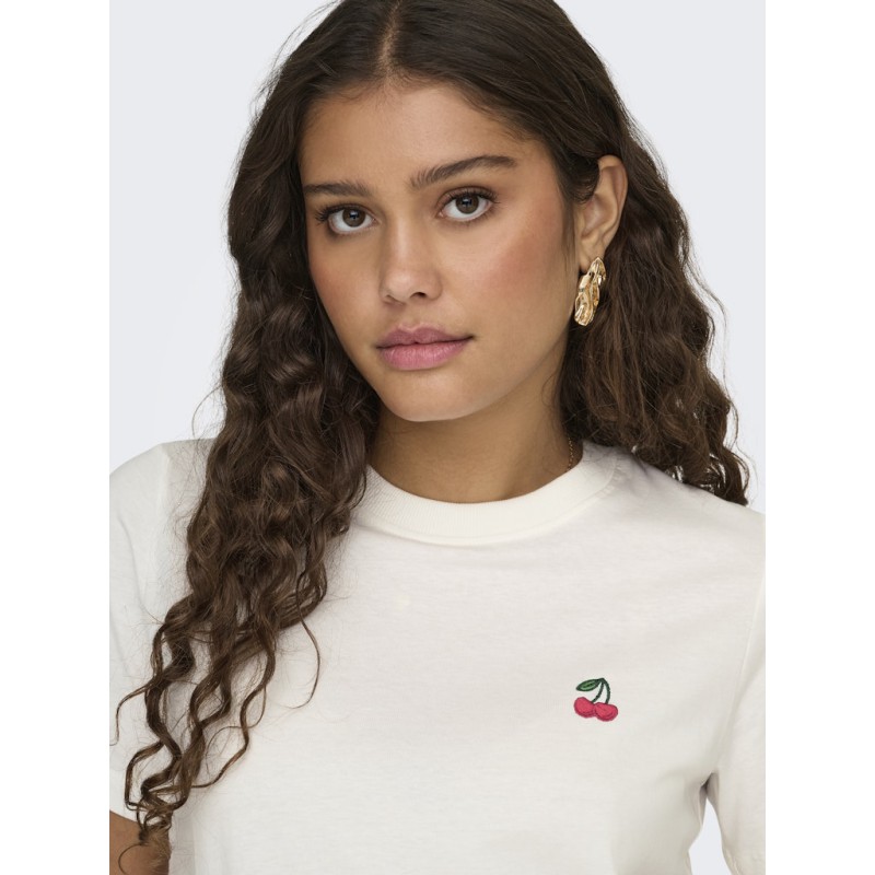 JDY Pisa S/S Print Top - Cloud Dancer / Cherry