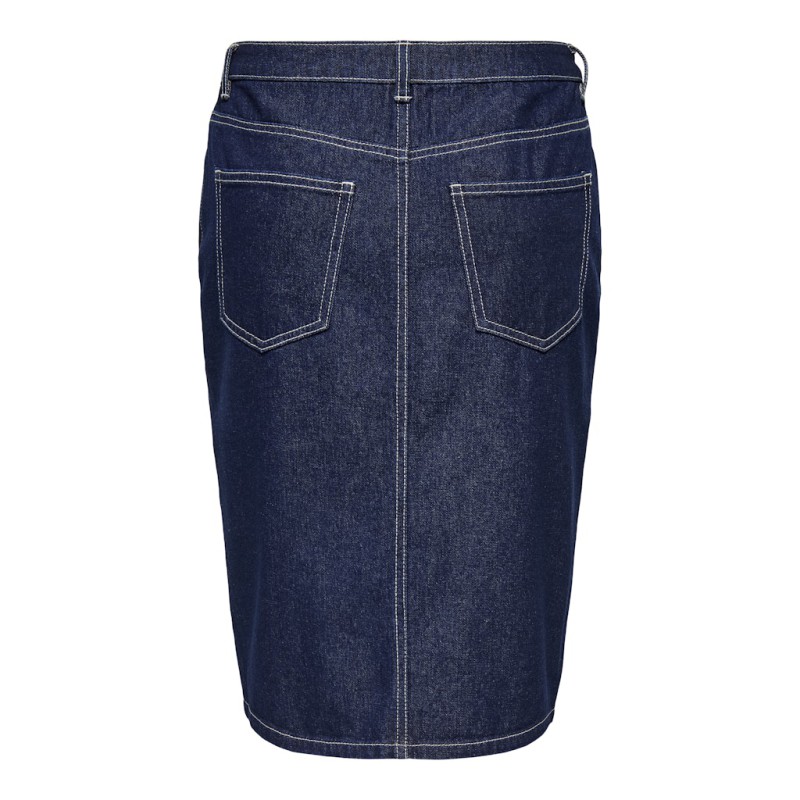 JDY Bella HW Midi Slit Nederdel - Dark Blue Denim