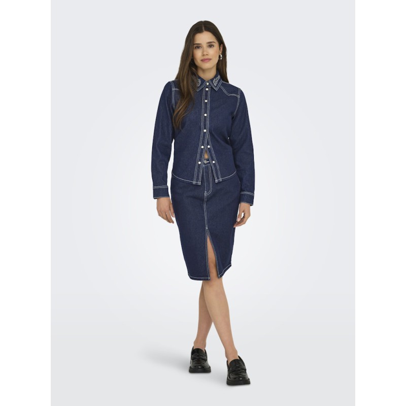 JDY Bella HW Midi Slit Nederdel - Dark Blue Denim