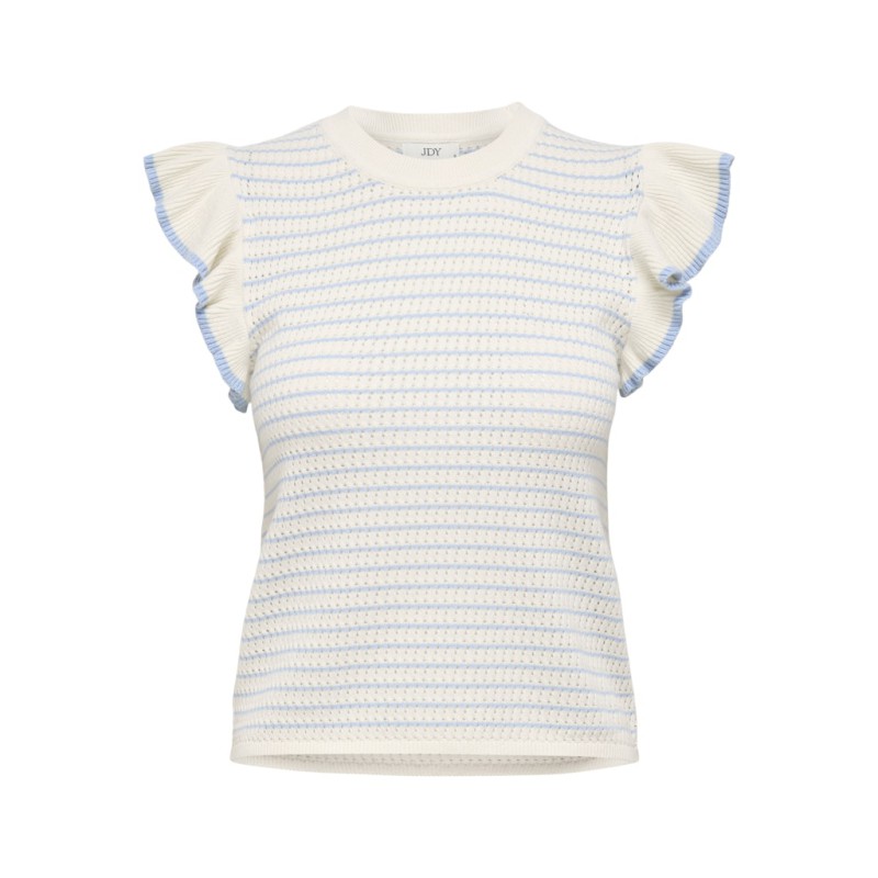 JDY Carice S/L Strik Top Med Flæser - Cloud Dancer / Powder Blue