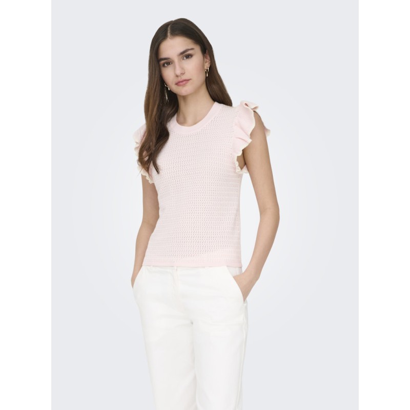 JDY Carice S/L Strik Top Med Flæser - Chalk Pink / Cloud Dancer