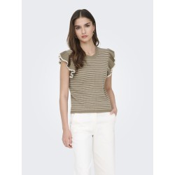 JDY Carice S/L Strik Top Med Flæser - Sepia Tint / Cloud Dancer