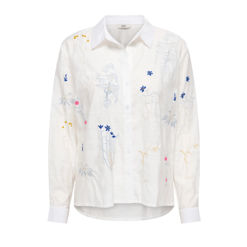 JDY Rhea L/S Loose Broderi Skjorte - Cloud Dancer