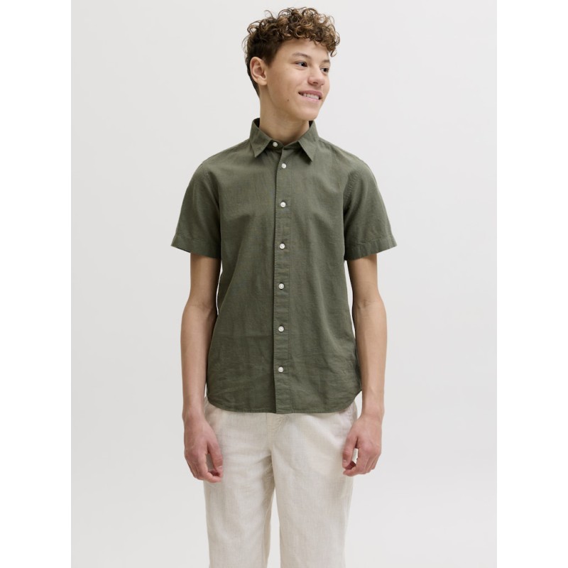 JACK & JONES Junior Breeze Hør S/S Skjorte - Dusty Olive