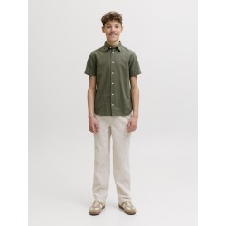 JACK & JONES Junior Breeze Hør S/S Skjorte - Dusty Olive