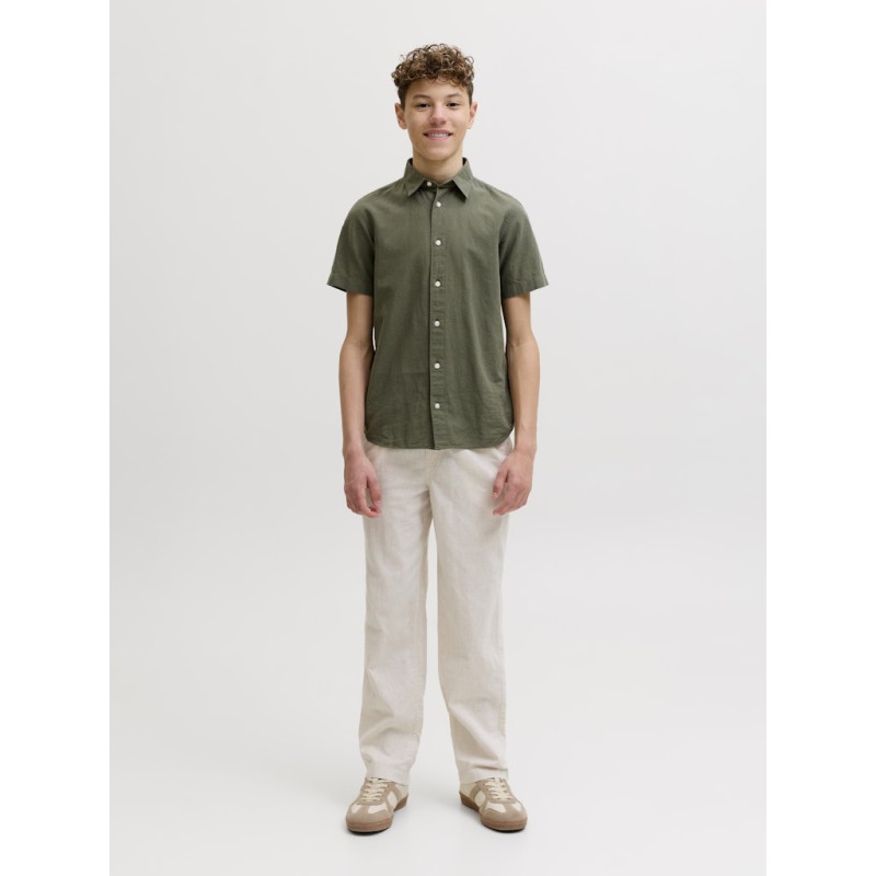 JACK & JONES Junior Breeze Hør S/S Skjorte - Dusty Olive