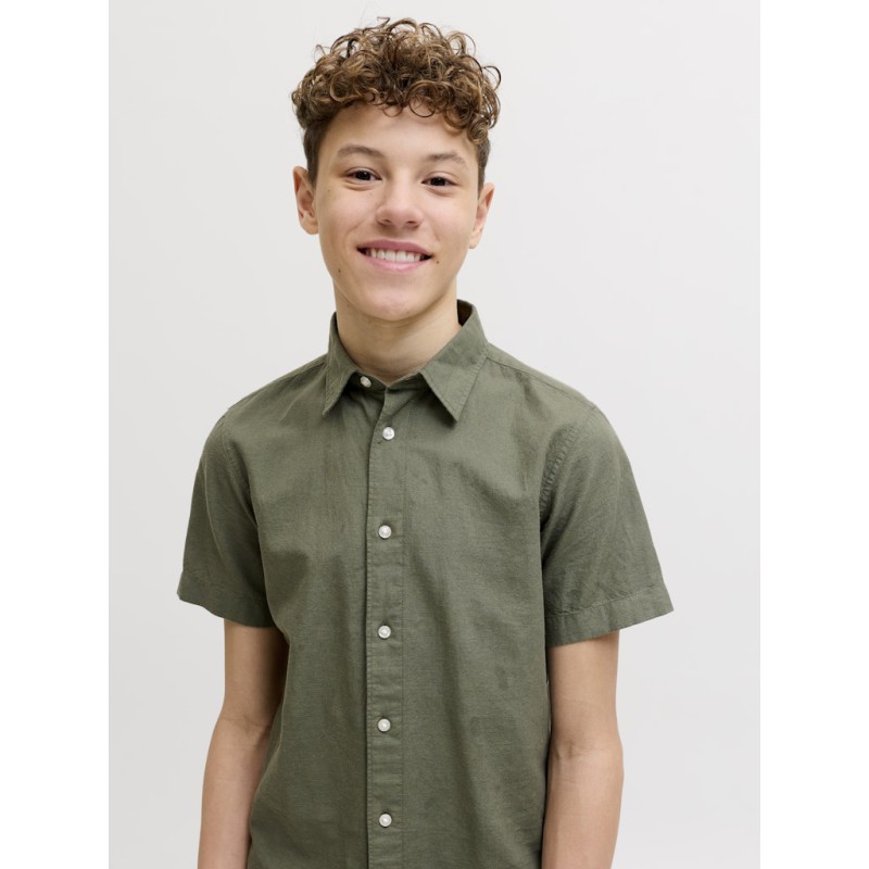 JACK & JONES Junior Breeze Hør S/S Skjorte - Dusty Olive