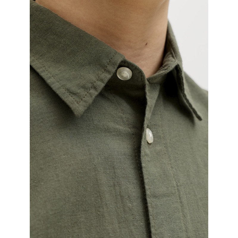 JACK & JONES Junior Breeze Hør Blend L/S Skjorte - Dusty Olive