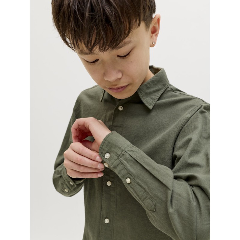 JACK & JONES Junior Breeze Hør Blend L/S Skjorte - Dusty Olive
