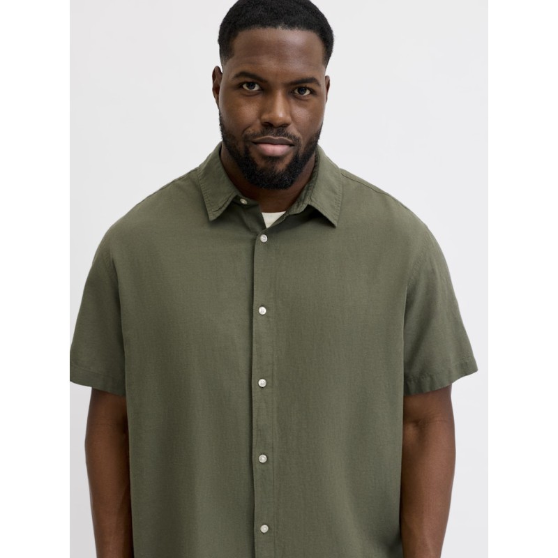 JACK & JONES Plus Breeze Hør S/S Skjorte - Dusty Olive