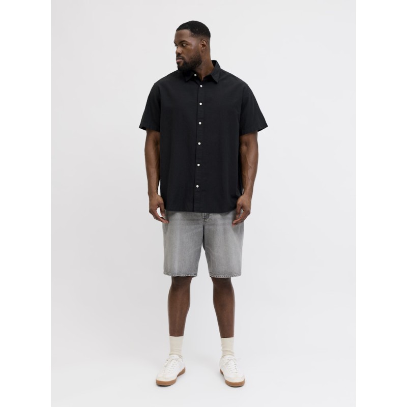 JACK & JONES Plus Breeze Hør S/S Skjorte - Sort