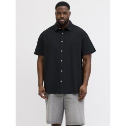 JACK & JONES Plus Breeze Hør S/S Skjorte - Sort