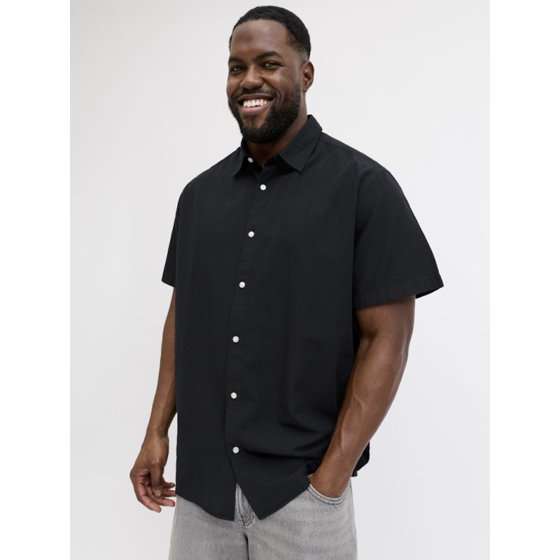 JACK & JONES Plus Breeze Hør kortærmet Skjorte - Sort