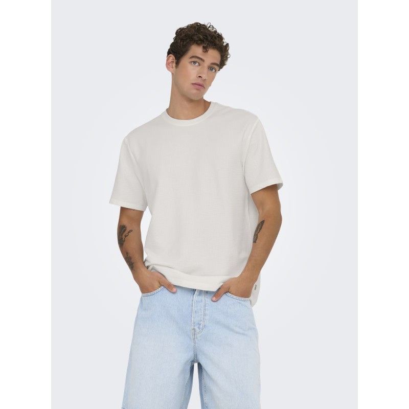 ONLY & SONS Kian Seersucker T-shirt - Cloud Dancer