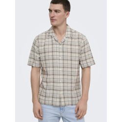 ONLY & SONS Caiden Ternet Hør S/S skjorte - Coffee Bean