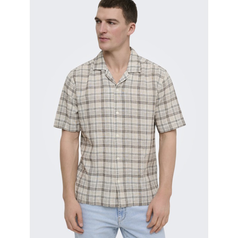 ONLY & SONS Caiden Ternet Hør S/S skjorte - Coffee Bean