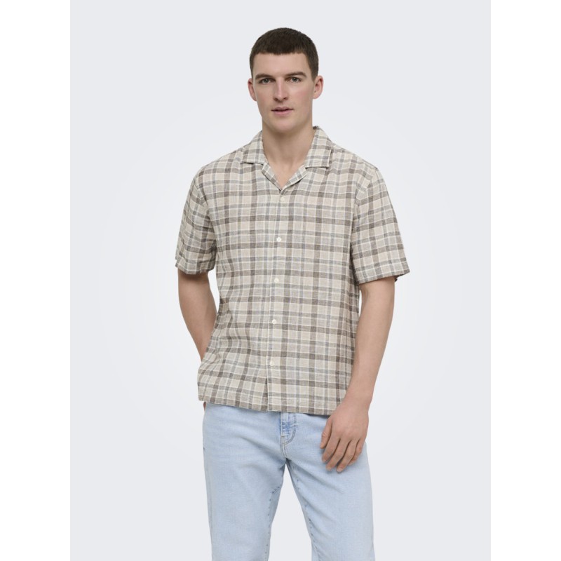 ONLY & SONS Caiden Ternet Hør S/S skjorte - Coffee Bean