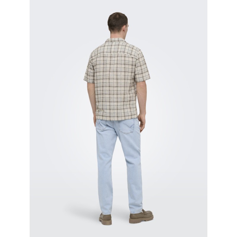 ONLY & SONS Caiden Ternet Hør S/S skjorte - Coffee Bean