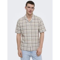 ONLY & SONS Caiden Ternet Hør S/S skjorte - Coffee Bean