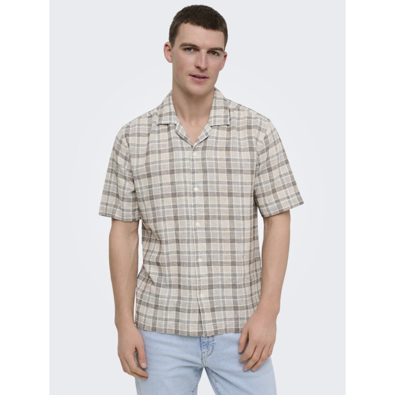 ONLY & SONS Caiden Ternet Hør S/S skjorte - Coffee Bean