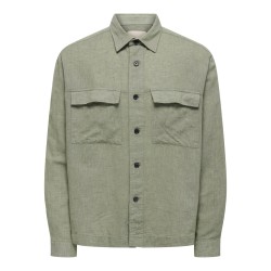ONLY & SONS Caiden langærmet Hør Skjorte - Swamp