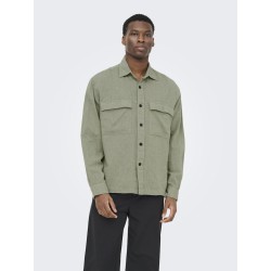 ONLY & SONS Caiden langærmet Hør Skjorte - Swamp