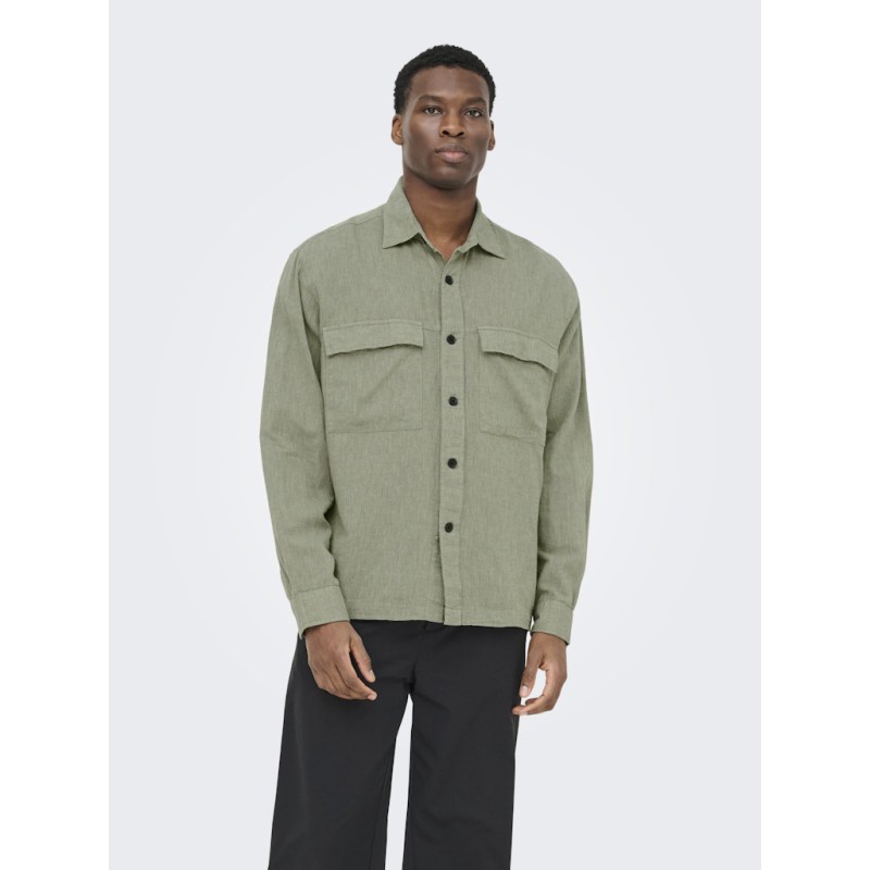 ONLY & SONS Caiden langærmet Hør Skjorte - Swamp