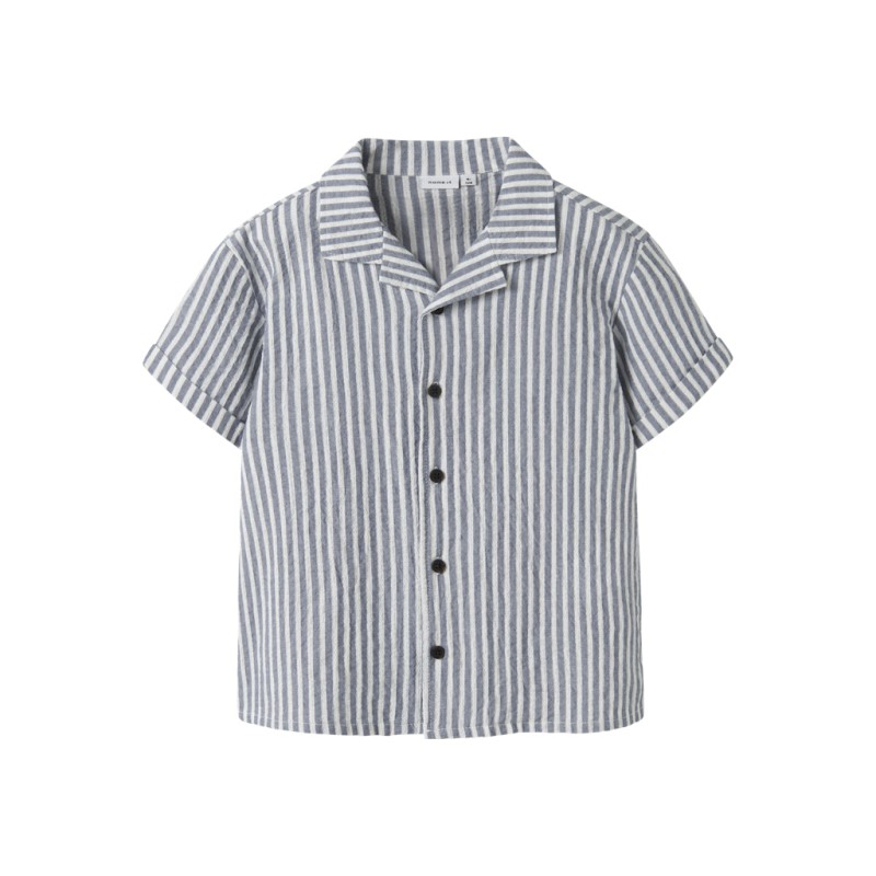 NAME IT Kids Denis Kortærmet Stribet Skjorte - Vintage Indigo