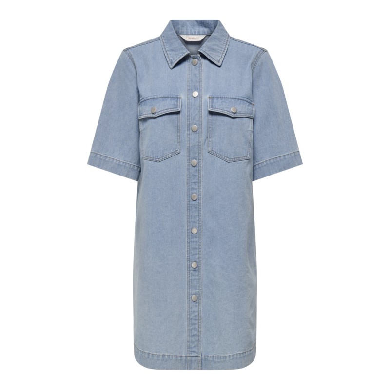 ONLY Belle Denim S/S Kjole - Light Blue Denim