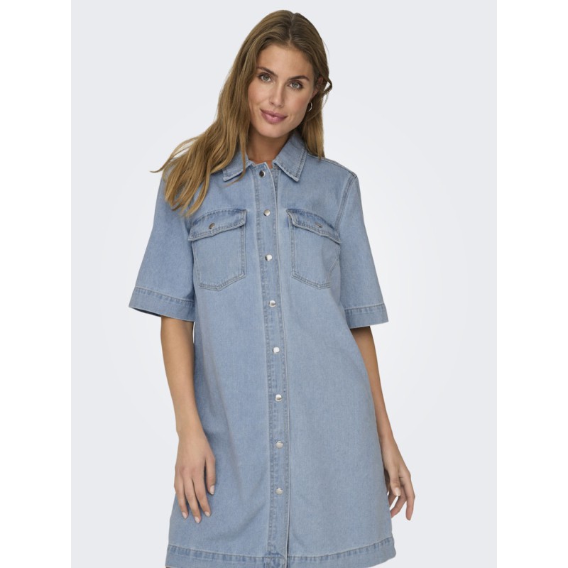 ONLY Belle Denim S/S Kjole - Light Blue Denim