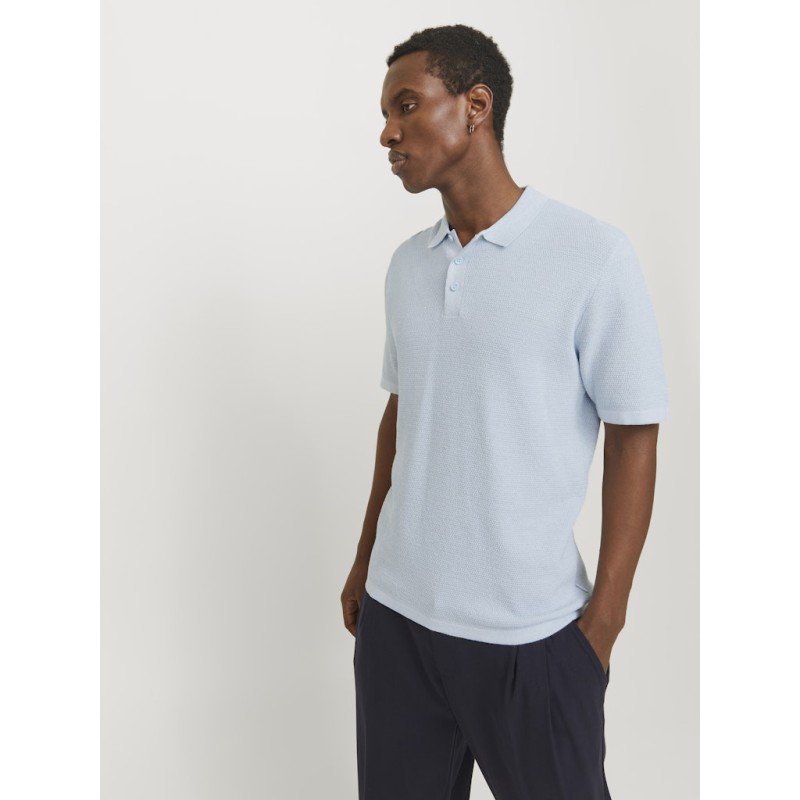 JACK & JONES George Kortærmet Strik Polo -  Chambray Blue