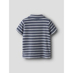 NAME IT MINI Finti Stribet Kortærmet Polo T-shirt - Vintage indigo