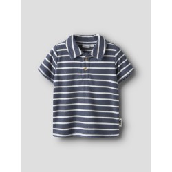 NAME IT MINI Finti Stribet Kortærmet Polo T-shirt - Vintage indigo
