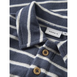 NAME IT MINI Finti Stribet Kortærmet Polo T-shirt - Vintage indigo