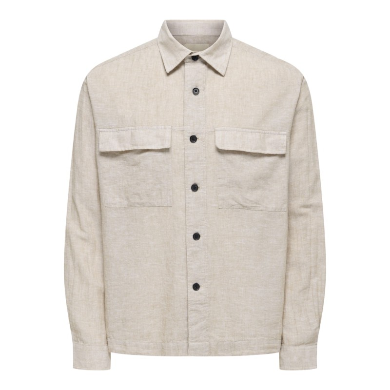 ONLY & SONS Caiden langærmet Hør Skjorte -  Chinchilla