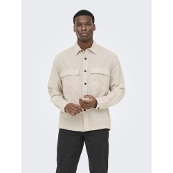 ONLY & SONS Caiden langærmet Hør Skjorte -  Chinchilla