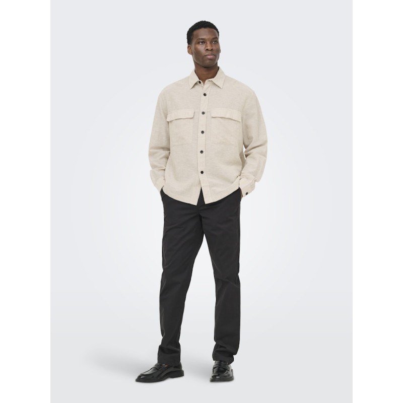 ONLY & SONS Caiden langærmet Hør Skjorte -  Chinchilla