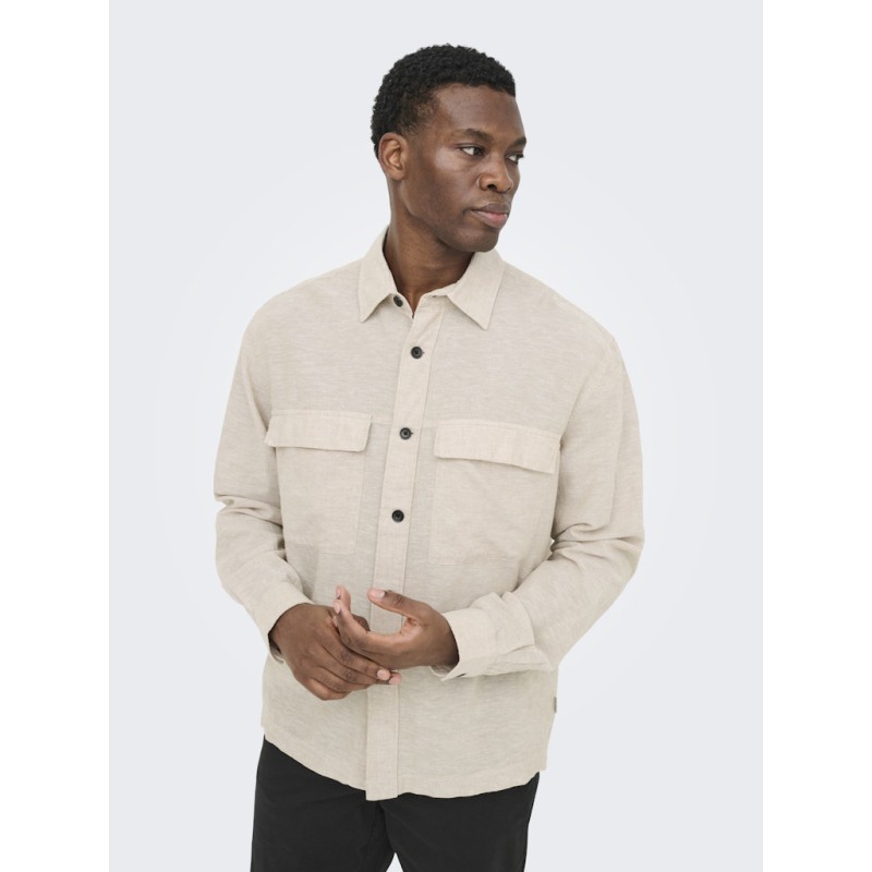 ONLY & SONS Caiden langærmet Hør Skjorte -  Chinchilla