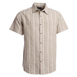 FINESMEKKER PLUS Tiburon Hør Kortærmet Stribet Skjorte - Light Sand