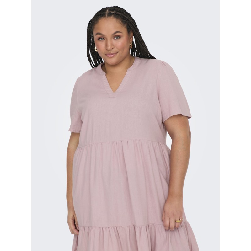 ONLY CARMAKOMA Tiri-Caro S/S V-Neck Hør Kjole - Violet Ice