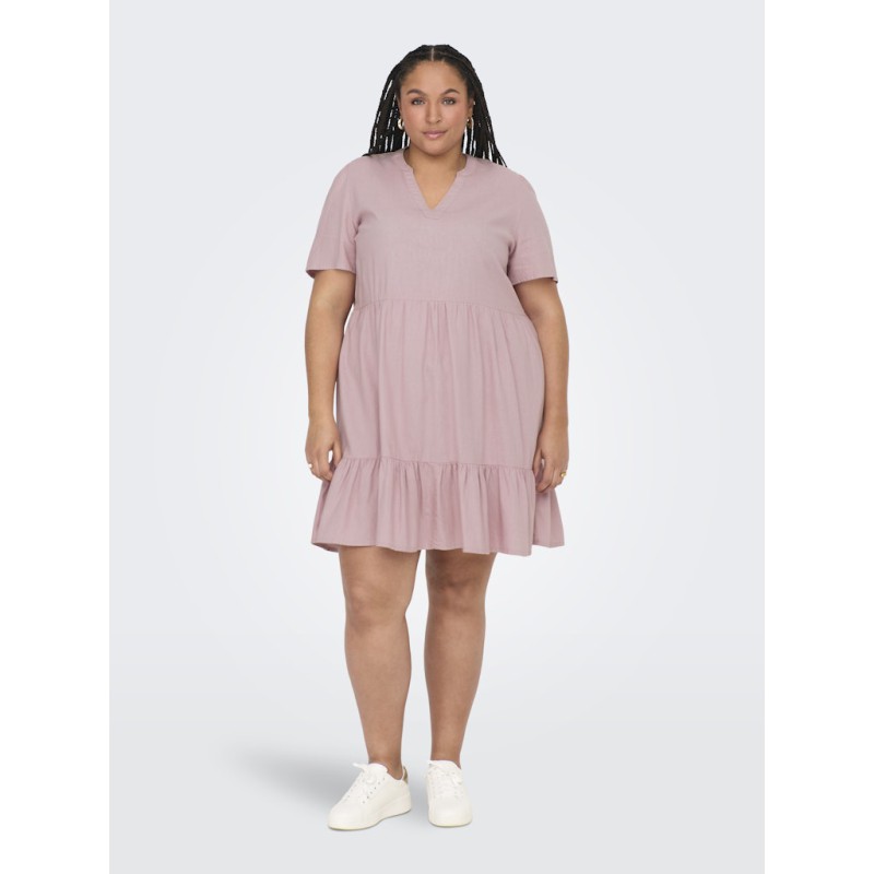 ONLY CARMAKOMA Tiri-Caro S/S V-Neck Hør Kjole - Violet Ice