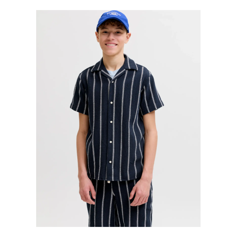 JACK & JONES JUNIOR Coba Stribet Resort Kortærmet Skjorte -  Sky Captain